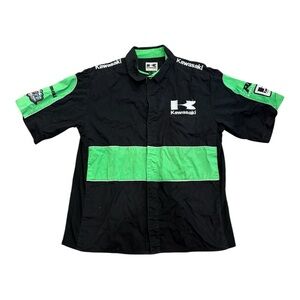 Kawasaki Racing Shirt Mens Large Black Mechanic Dealership Work Sponsors